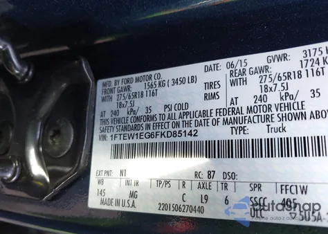 2015 Ford F-150 Xlt from USA, damaged, VIN 1FTEW1EG6FKD85142